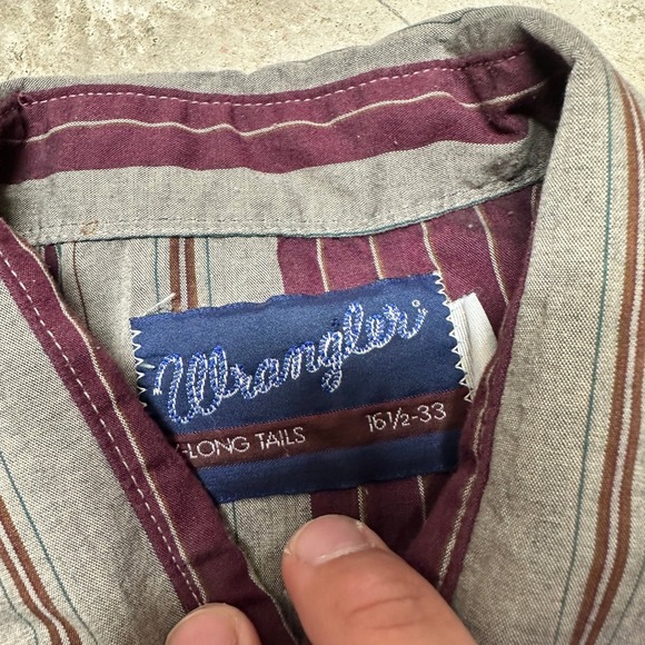 Wrangler Mens 16 1/2-33 Long Tails Western Striped Shirt Cowboy Rodeo - Picture 5 of 7